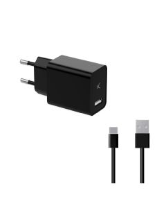 Carregador Paret 2.4A USB + Cable USB - Tipus C 1 Metro Negre