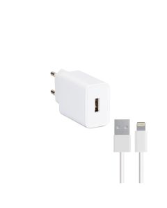 Carregador Paret Contact USB 2.1 A + Cable Lightning-USB